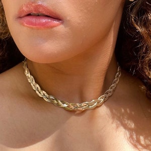 Gold Herringbone Necklace | Snake Chain Necklace | Gold Herringbone Choker | Triple Herringbone Choker | Gold Braid Necklace