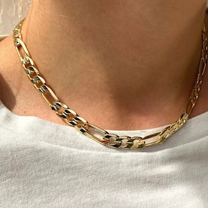 Gold Chain Necklace, 6mm Diamond Cut Figaro Chain, Long Chain Necklace, Minimalist Gold Chain, Necklace for Women Gold Figaro Chain Necklace