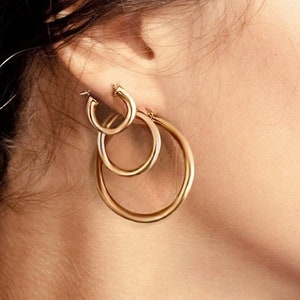 18K Gold Layered Hoops | Gold Hoop Earrings | Simple Thick Hoops | Small Medium Large Gold Hoops