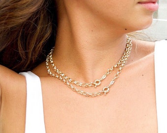 Gold Chunky Chain | Toggle Choker Necklace | Circle Link Chain