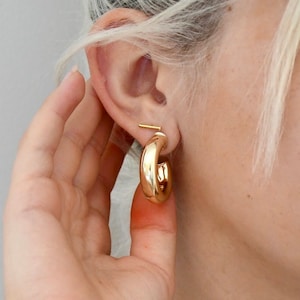 Chunky Thick 18k Gold Filled Open Hoops with 1" Diameter | Minimalist gold bar stud | Open Gold Hoop Earrings