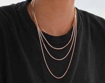 Thin Gold Chain | Gold Chain Set | 18k Gold Layered Box Chains Chain | Gold Box Chain | Gold Box Chain | Box Chain Set | Simple Gold Chain