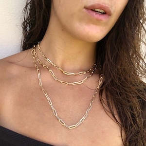 Paperclip Chain Necklace | Paperclip Necklace Set | Gold Paperclip Link | 18K Gold Layered | Rectangle Chain Set