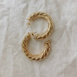 Thick Gold Curled Hoops | Light Gold Hoops | Gold Hoops | Thick Gold Hoops | Chunky Hoop | Chunky Open Twisted Gold Hoop | Chunky gold hoops
