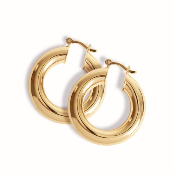 Pendientes De Aro Grueso Oro 18 Quilates - Aretes Macizos, Diseño Atemporal, Joyería Regalo Para Mujer