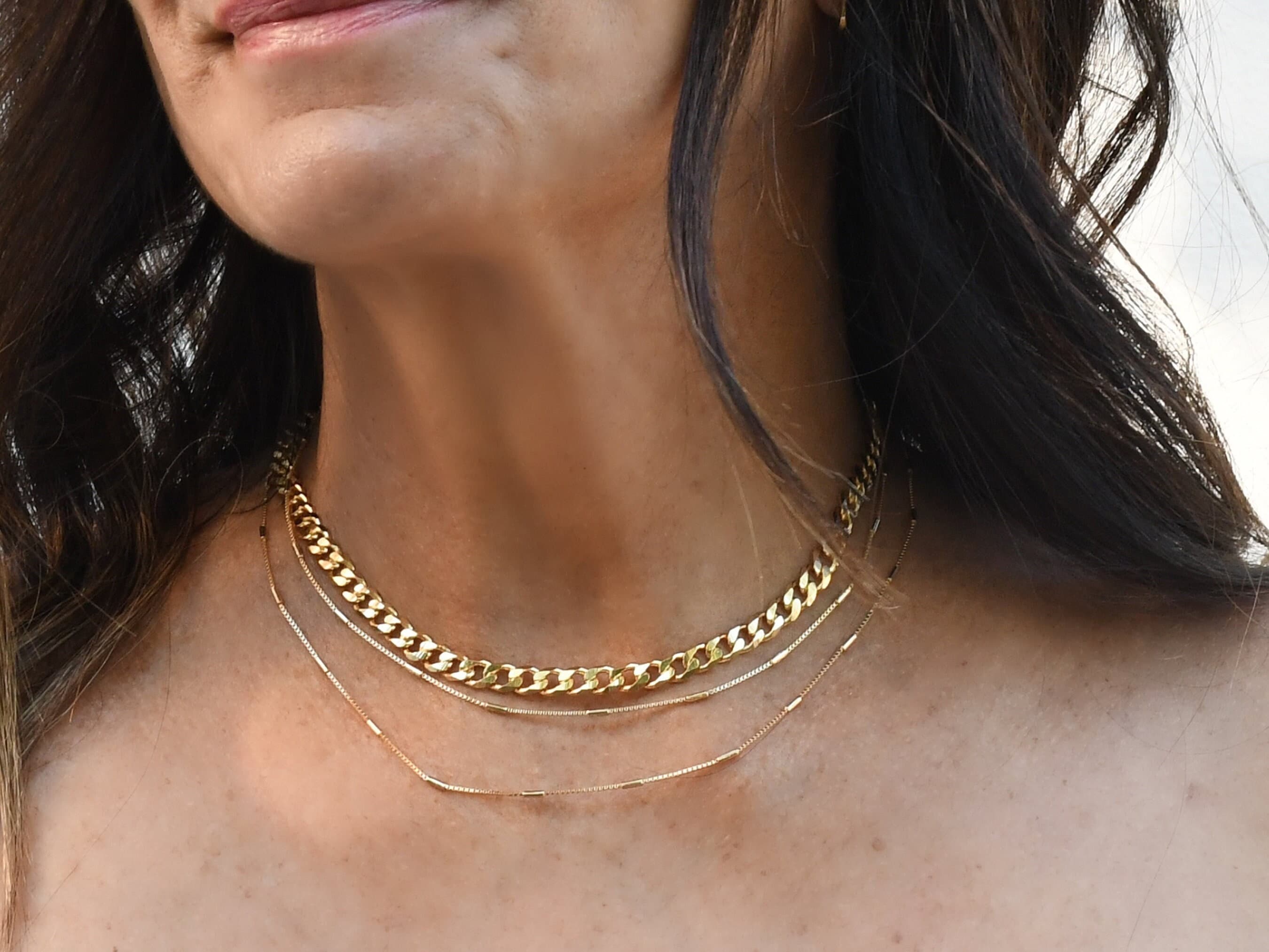 Gold Cuban Necklace Dainty Box Chain 18 