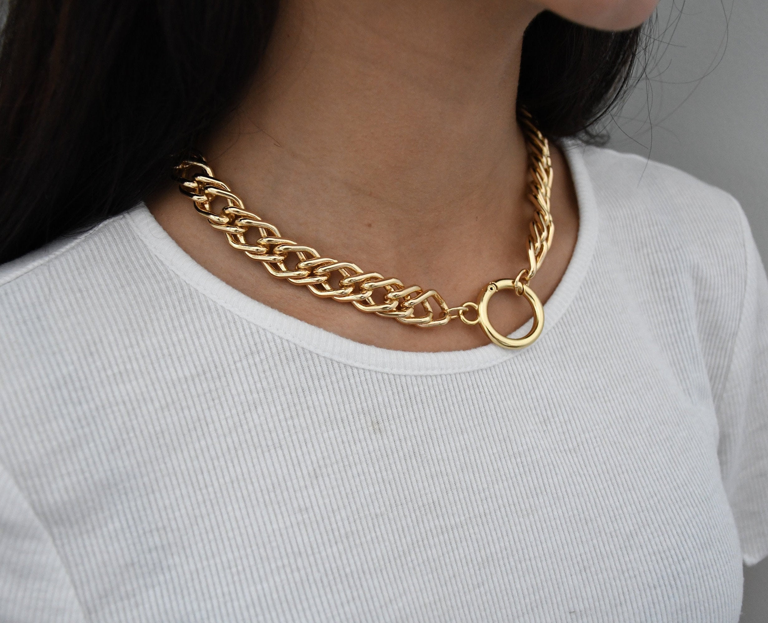 Circle Lock Chain Thick Gold Necklace 
