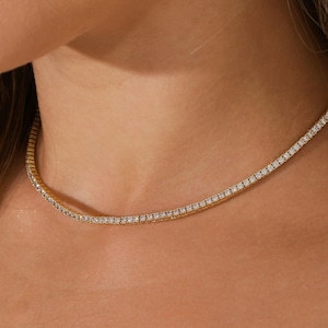 Thin Tennis Necklace | Diamond Tennis Choker Necklace | Crystal Jewelry | Minimalist Shiny Necklace | Dainty Diamond Necklace