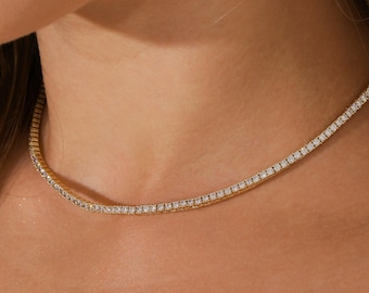 Minimalist Tennis Necklace | Diamond Tennis Choker Necklace | CZ Tennis Choker Necklace | Minimalist Crystal Jewelry