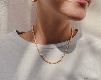 Skinny Rope Chain | 18k Gold Layered Rope Chain 18&quot; | Rope Chain Necklace | Gold Rope Necklace for Women Gold Chain Necklace