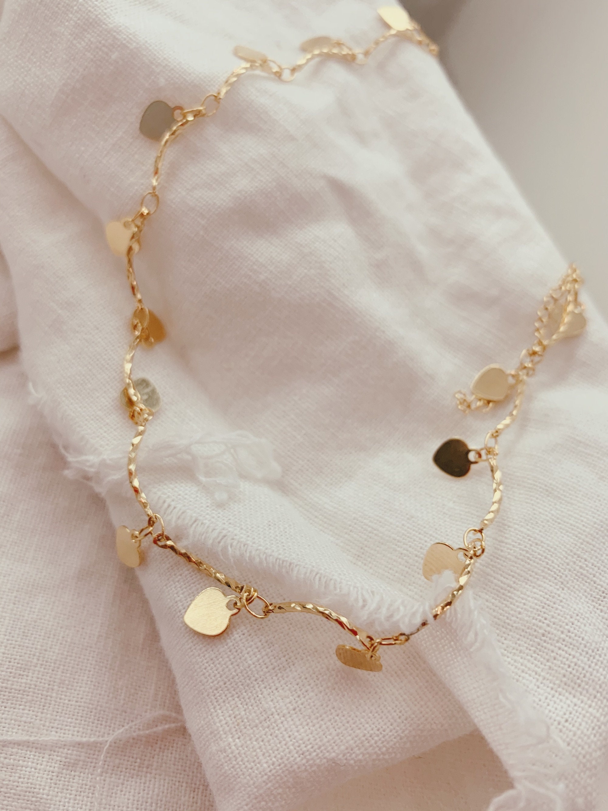 Gold Heart Choker, Gold Dangling Hearts, Heart Choker, Gold