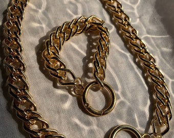 Circle Lock Chain Bracelet or Necklace Thick Gold Necklace or Bracelet  Circle Lock Chain Thick Gold Chevron Chain Gold Necklace 