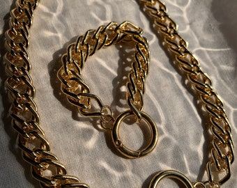 Circle Lock Chain Bracelet or Necklace | Thick Gold Necklace or Bracelet Circle Lock Chain | Thick Gold Chevron Chain | Gold Necklace