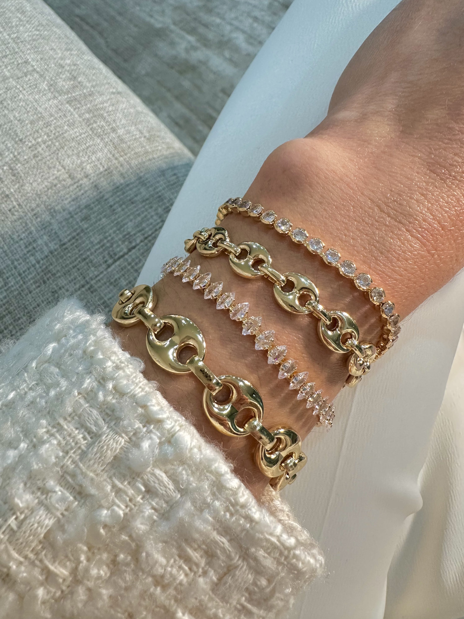 Puffed Anchor Mariner Link Bracelet | Marquise Cut Cubic