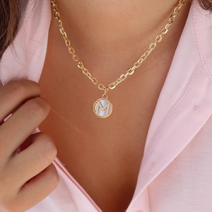 Gold Mother of Pearl Initial Necklace | Gold Initial Necklace | Letter Necklace | Personalized Name Chain | Custom Necklace | Gift for her