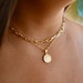 Gold Coin Medallion Necklace | Layer Link Chain | Paperclip Necklace | 18k Gold Layered 