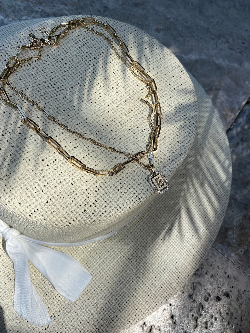 Initial Necklace Layer Link Chain Paperclip Necklace Etsy