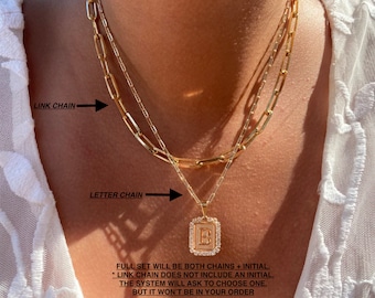 Initial Pendant Necklace | Layer Link Chain | Paperclip Necklace | Layer Necklace | 18k Gold Layered | Personalized name | Gift for her