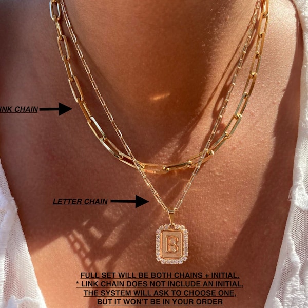 Initial Halskette | Layer Gliederkette | Büroklammer Halskette | Layer Halskette | 18k Gold Layered | Personalisierter Name