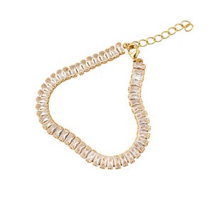 6mm CZ Baguette Bracelet | Cubic Zirconia Stone Bracelet | Thick Rectangle Stone Bracelet | Gold Dainty Diamond Tennis Bracelet