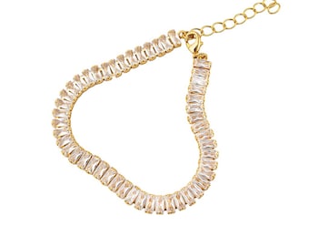 Bracelet baguette cz de 6 mm | Bracelet en pierre zircone cubique | Bracelet épais en pierres rectangulaires | Bracelet tennis en or et diamants délicats