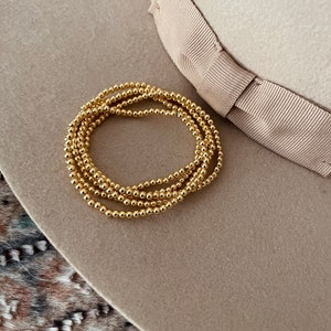 NEW HEAVY 3mm Gold Bead Bracelet Elastic Gold Bead Bracelet 18k Gold Filled Beaded Bracelet image 3