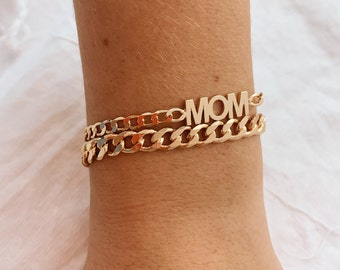 Pulseira de mãe de ouro com conjunto cubano ou separado, pulseira de dia das mães, pulseira cubana em camadas de ouro, pulseira cubana em camadas de ouro, pulseira cubana em camadas de ouro