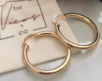 Gold Hoops | Gold Hoop Earrings | 4mm Thick Gold Hoops | Gold Round Hoops