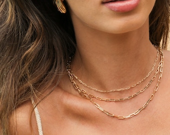 Triple Paperclip Necklace | Layer Link Chain | Paperclip Necklace | Layer Necklace | Paperclip Choker | Layering Paper Clip Necklace