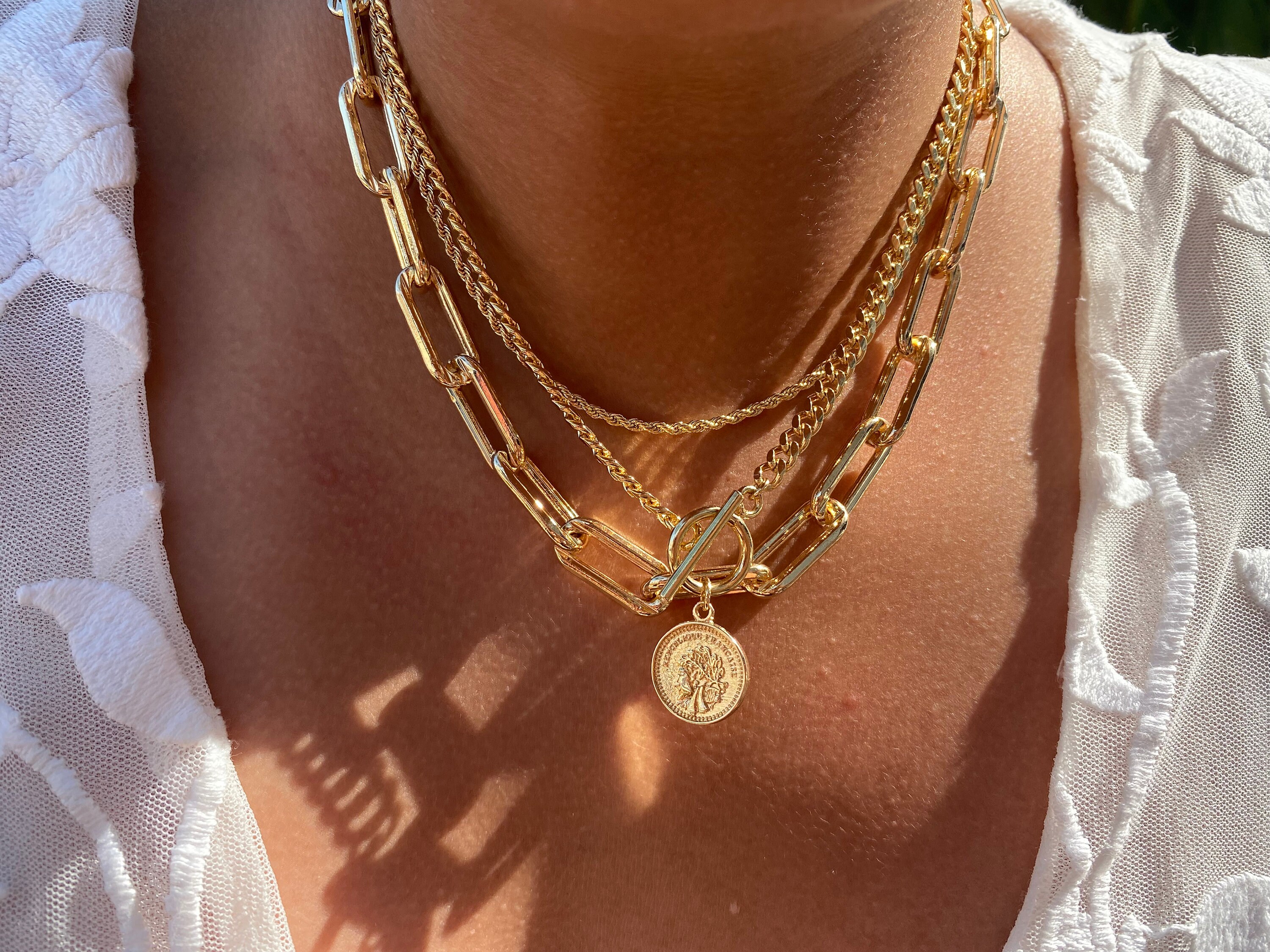Coin Layered Chain Necklace | 18K Gold Filled Necklaces Set | Toggle ...