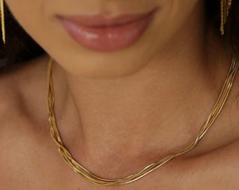 Gold Layering Necklace | Snake Necklace | Dainty Snake chain | Four Chain Snake Necklace | Minimalist Necklace | Choker Necklace Set