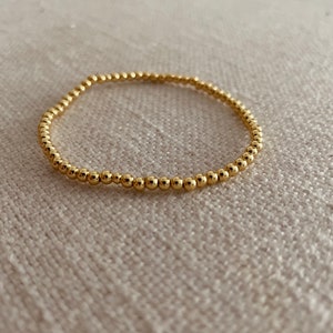 NEW HEAVY 3mm Gold Bead Bracelet Elastic Gold Bead Bracelet 18k Gold Filled Beaded Bracelet image 4