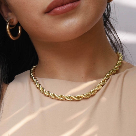 Gold Thick Rope Chain, Thick Rope Set, Thick Rope Necklace, Rope