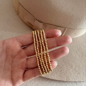 NEW HEAVY 3mm Gold Bead Bracelet Elastic Gold Bead Bracelet 18k Gold Filled Beaded Bracelet image 2