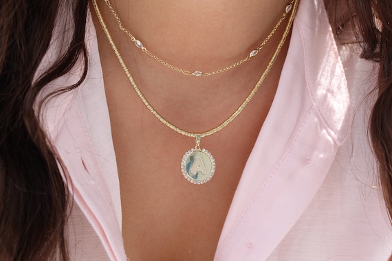 Diamond Initial Necklace Set Thin Dainty Diamond Choker Letter Necklace Layer Necklace Personalized Monogram Letter Charm Necklace Etsy
