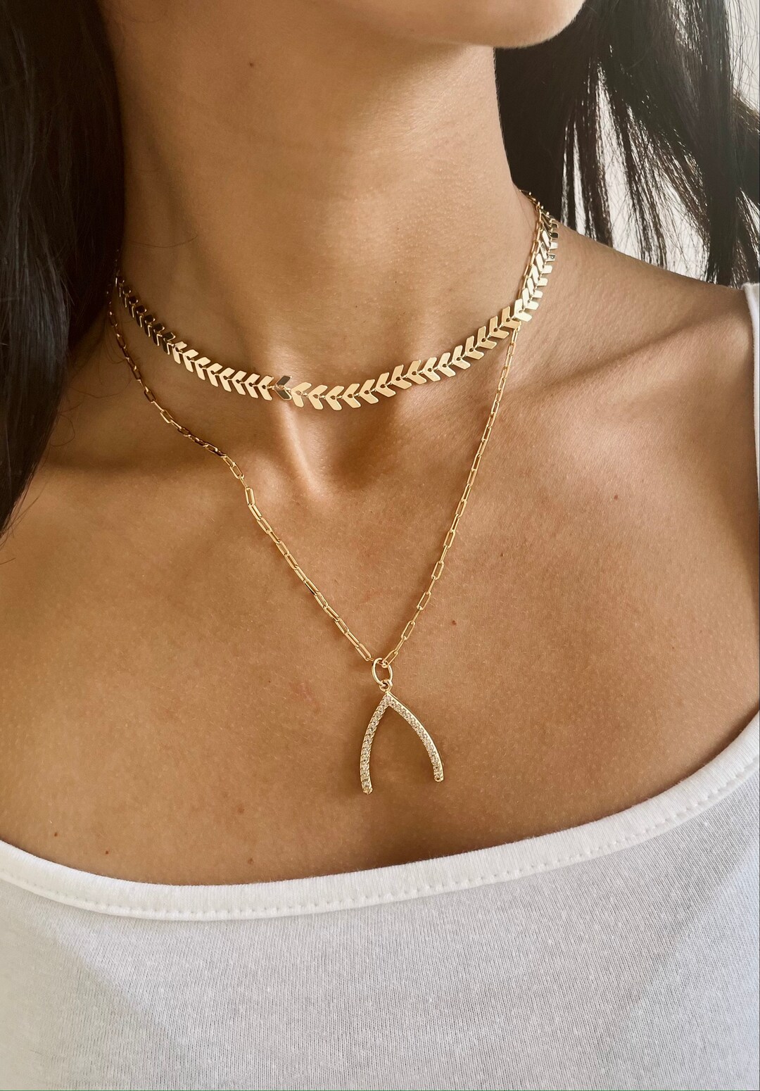 Dainty Wishbone Necklace  Gold Necklace  Wishbone Necklace  18k Gold ...