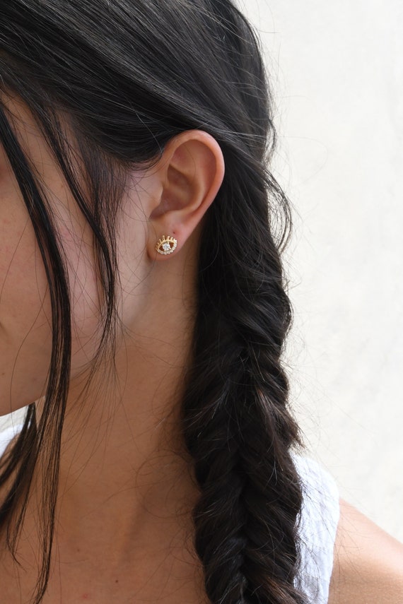 Buy Mini Evil Eye Accent Stud Dainty Evil Eye Earrings Gold Evil