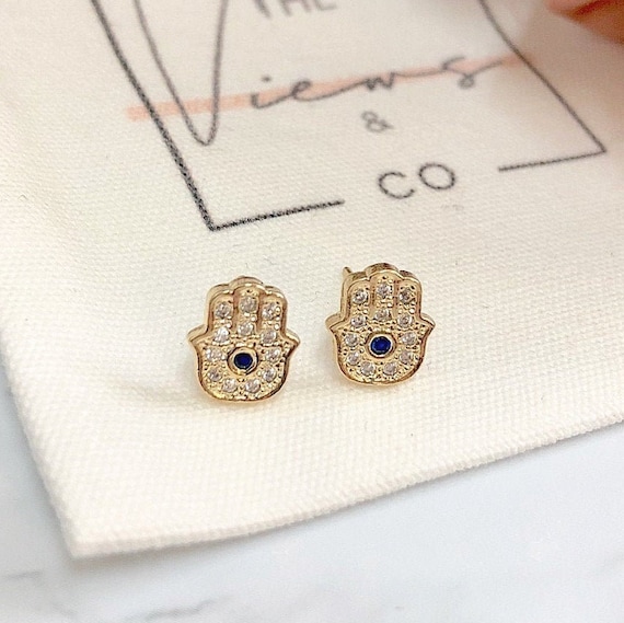 Blue and Clear Hamsa Earrings Blue and Clear Hamsa Earrings