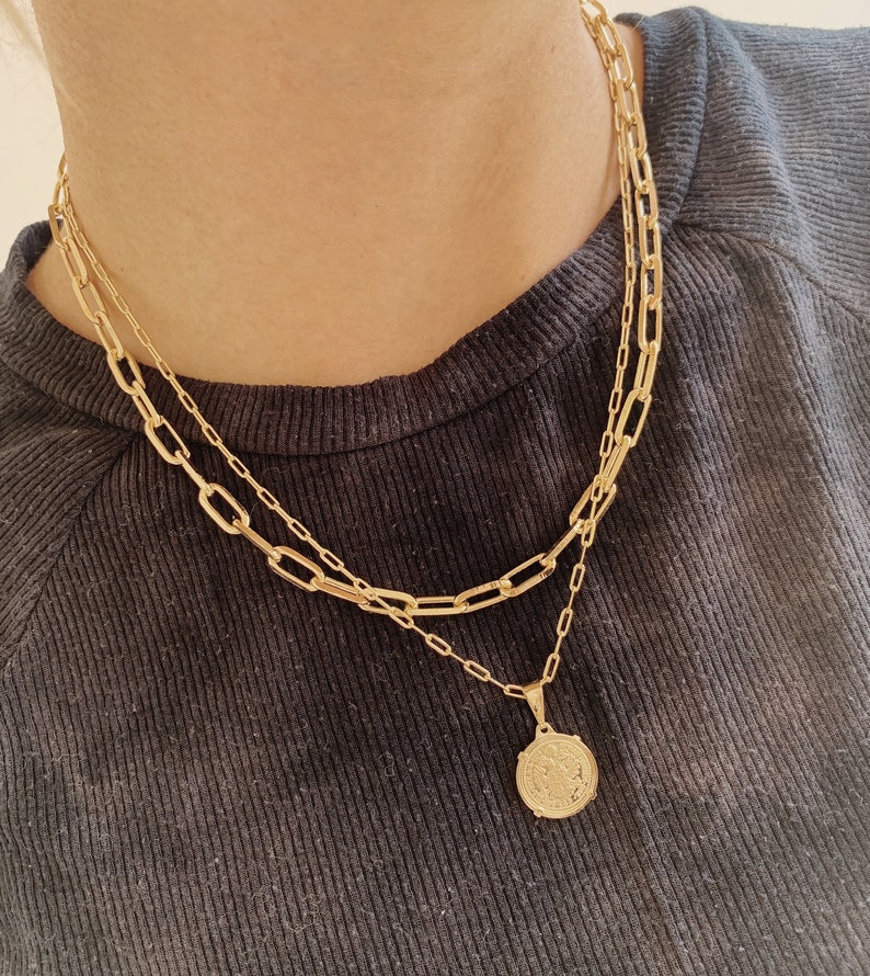 Gold Link Choker With Gold Coin Chain Set Link Chain Etsy