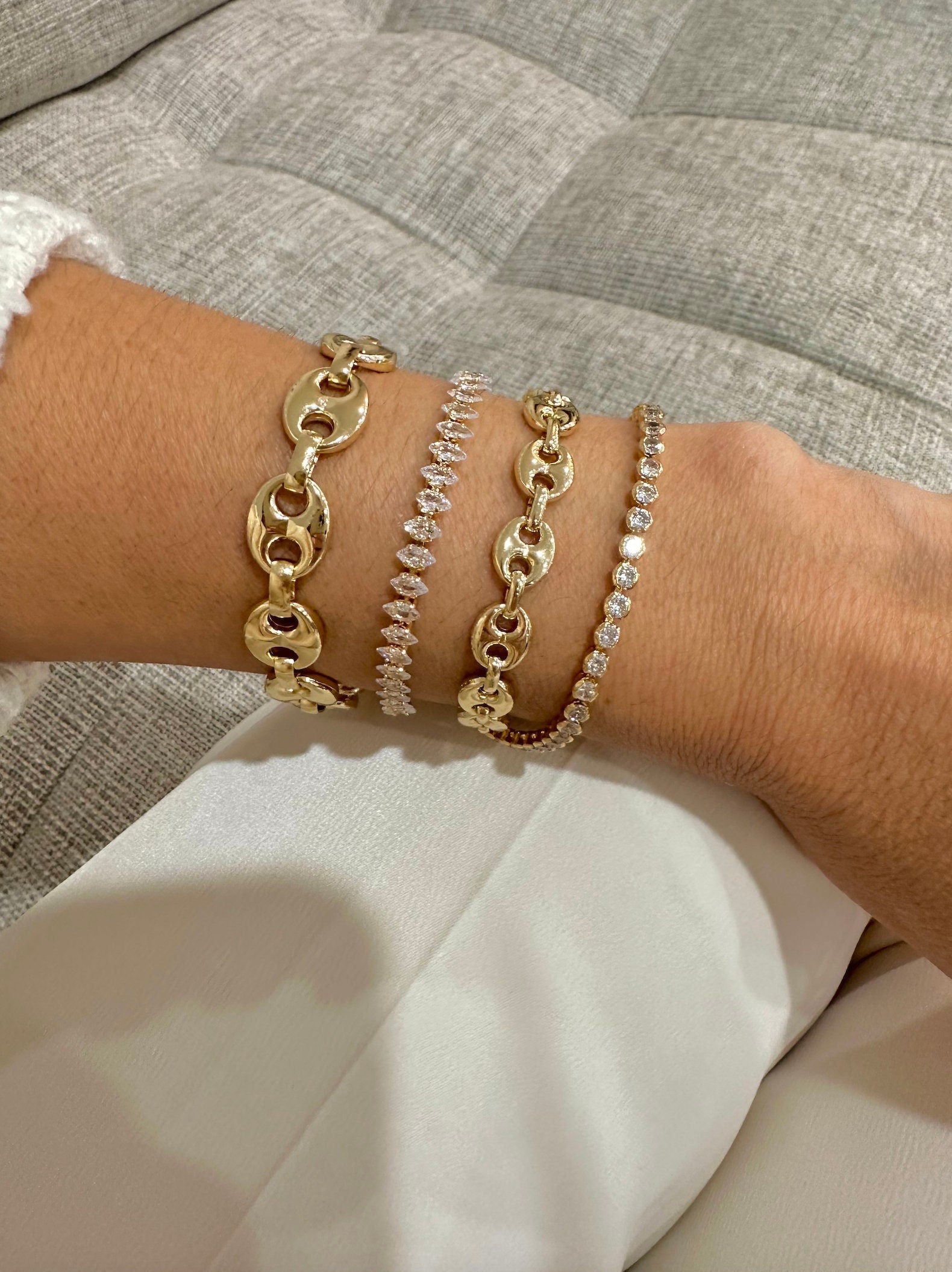 Puffed Anchor Mariner Link Bracelet | Marquise Cut Cubic Puffed Anchor Mariner Link Bracelet | Marquise Cut Cubic
