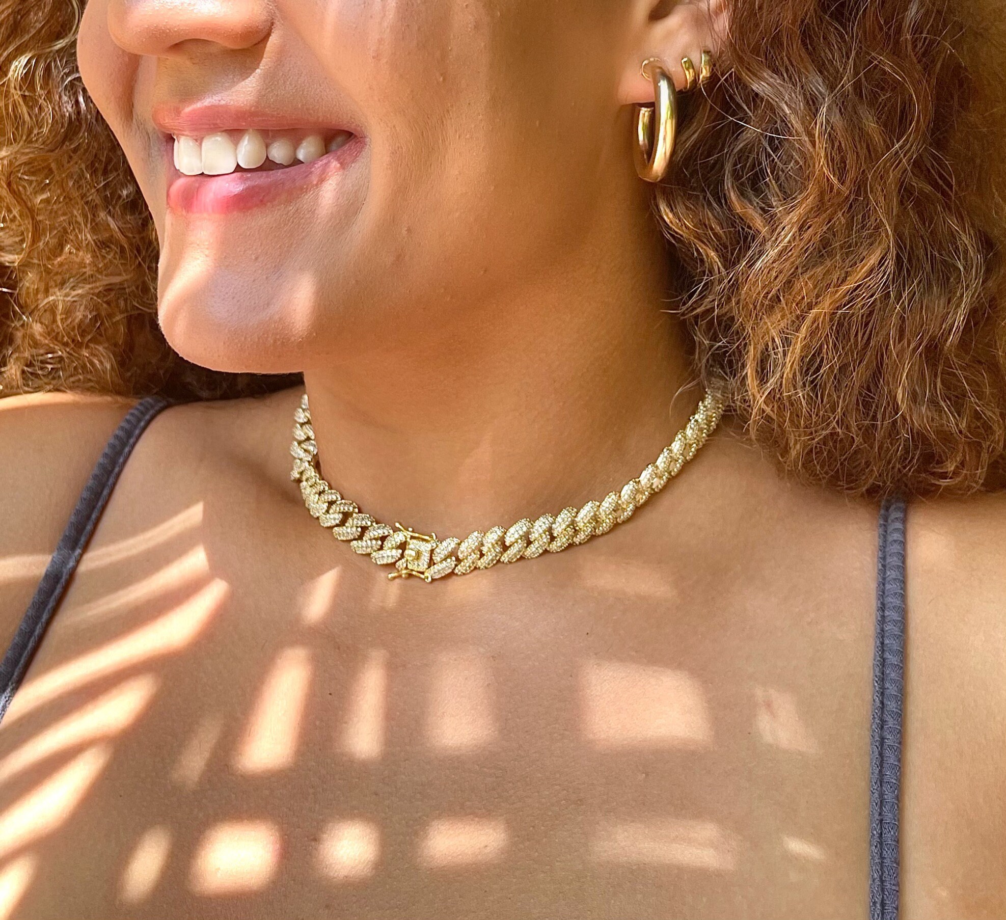 Cubic Zirconia Miami Cuban Curb Choker Gold Curb Choker Diamond