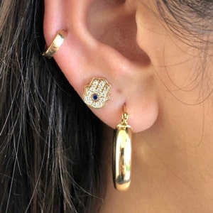 Mini Hamsa Accent Stud | Dainty Hamsa Earrings | Gold Hamsa Studs | Small Hamsa Studs | Mini Hamsa Earrings | Blue Hamsa Studs | Cz Hamsa
