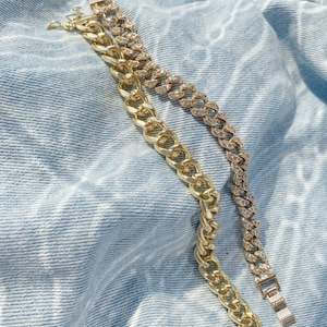 Bracelet gourmette en or à maillons cubains diamants, bracelet cubain cz, bracelet cubain épais, bracelet cubain zircone cubique, bracelet cubain Miami
