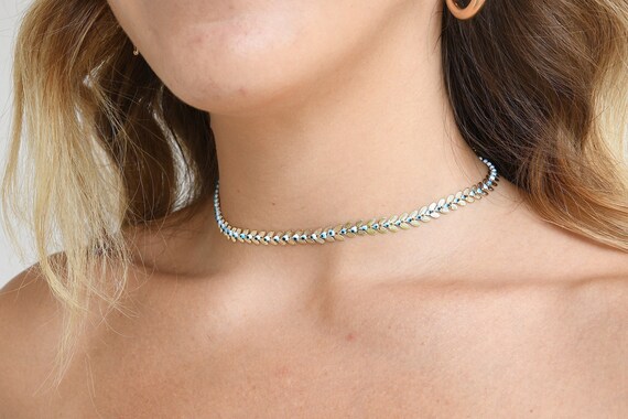 Gold Evil Eye Chevron Choker Necklace
