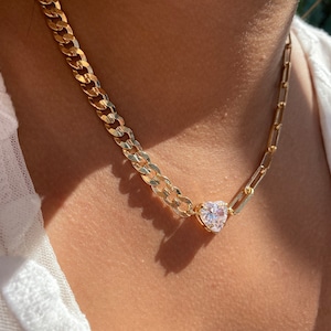 Valentines Gift | Gift for her |Diamond Heart Cut Zirconia Stone Necklace | Paper Clip Necklace | 18K Gold Filled Designer Necklace | Gift