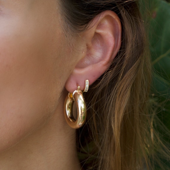 Thick Gold Hoop Earrings - Lightweight Chunky Gold Hoops for Women