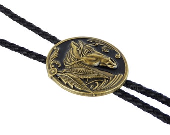 Horse Bolo Tie Handcrafted Pewter Tone Horsehead MOP Bolo Tie IC Lot C