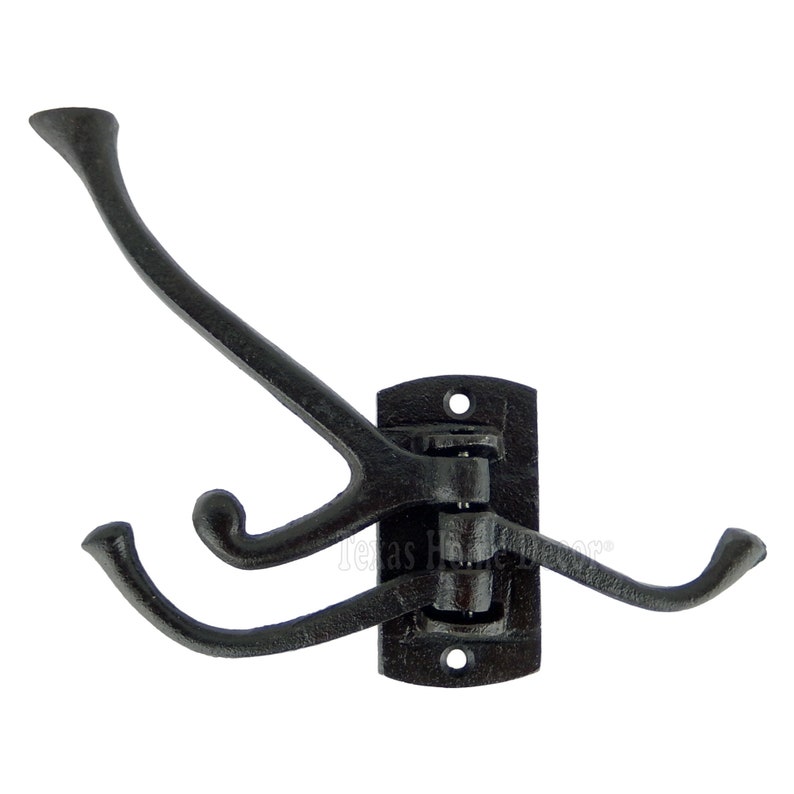 Black Swivel Hook Cast Iron Antique Style 3 Arms Coat Hat Towel Purse Hanger