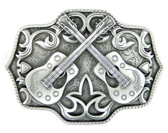 Gürtelschnalle Piratenladen Buckle mit zwei Gitarren Western Country Music Gürtelschnalle Piratenladen Buckle mit zwei Gitarren Western Country Music