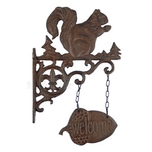 Cast Iron SQUIRREL WELCOME Plaque Sign Rustic Garden Wall Decor Cast Iron SQUIRREL WELCOME Plaque Sign Rustic Garden Wall Decor